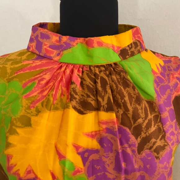 Vintage 60s 70s Maxi Dress Tiki Tropical Floral Cotton Orange Retro Mod M 8 10 - Picture 3 of 14